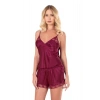 MARSiLYAN-  Bordo Saten Babydoll Şort Takımı