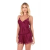 MARSiLYAN-  Bordo Saten Babydoll Şort Takımı