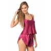 MARSiLYAN-  Bordo Saten Babydoll Şort Takımı Zarif Kadın Gece Giyim