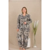 MARSiLYAN-  Büyük Beden Çizgili Düğmeli Uzun Kol Viskon Pijama Takımı