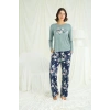 MARSiLYAN-  Çiçek ve Yaprak Desenli Baskılı Pijama Takımı