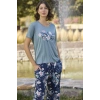 MARSiLYAN-  Çiçek ve Yaprak Desenli ve Baskılı Pijama Takımı