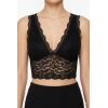 MARSiLYAN- Dantel Bralet Crop Sütyen V Yaka Askılı Şık Esnek Rahat - Siyah