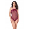MARSiLYAN- Dantel İşlemeli Bordo File Tül Bodysuit