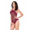 MARSiLYAN- Dantel İşlemeli Bordo File Tül Bodysuit