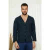 MARSiLYAN- Erkek %100 Pamuk Önden Düğmeli Cepli Uzun Kollu Pijama Takımı Lacivert