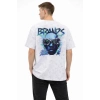MARSiLYAN- Erkek Asit Yıkamalı Oversize Tişört Future Worlds Baskılı Bisiklet Yaka Kısa Kollu Streetwear %100 Pamuk Street Style T-Shirt - Beyaz