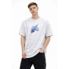 MARSiLYAN- Erkek Asit Yıkamalı Oversize Tişört Future Worlds Baskılı Bisiklet Yaka Kısa Kollu Streetwear %100 Pamuk Street Style T-Shirt - Beyaz