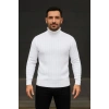 MARSiLYAN- Erkek Balıkcı Yaka Bağazlı Triko Kazak Pamuklu Kalın Fitilli Dokuma, Regular Fit Uzun Kollu Kışlık Model - Beyaz