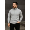 MARSiLYAN- Erkek Balıkcı Yaka Bağazlı Triko Kazak Pamuklu Kalın Fitilli Dokuma, Regular Fit Uzun Kollu Kışlık Model - Gri