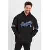 MARSiLYAN- Erkek Baskılı Kapşonlu Üç Iplik Oversize Sweatshirt - Siyah