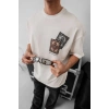 MARSiLYAN- Erkek Baskılı Oversize T-shirt - Beyaz