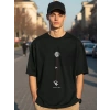 MARSiLYAN- Erkek Baskılı Oversize T-shirt - Siyah