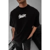 MARSiLYAN- Erkek Baskılı Oversize T-shirt - Siyah