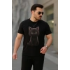 MARSiLYAN- Erkek Bisiklet Yaka Kedi Baskılı Süprem T-shirt