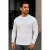 MARSiLYAN- Erkek Bisiklet Yuvarlak Yaka Triko Kazak Pamuklu Kalın Fitilli Dokuma, Regular Fit Uzun Kollu Kışlık Model - Beyaz
