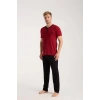 MARSiLYAN- Erkek Bordo Düğmeli Yaka Kısa Kol Pijama Takımı
