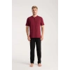 MARSiLYAN- Erkek Bordo Düğmeli Yaka Kısa Kol Pijama Takımı