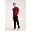 MARSiLYAN- Erkek Bordo Düğmeli Yaka Kısa Kol Pijama Takımı