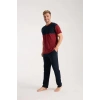 MARSiLYAN- Erkek Bordo Düğmeli Yaka Kısa Kol Pijama Takımı