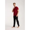 MARSiLYAN- Erkek Bordo Düğmeli Yaka Kısa Kol Pijama Takımı