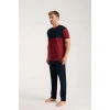 MARSiLYAN- Erkek Bordo Düğmeli Yaka Kısa Kol Pijama Takımı