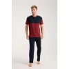 MARSiLYAN- Erkek Bordo Düğmeli Yaka Kısa Kol Pijama Takımı