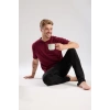 MARSiLYAN- Erkek Bordo Düğmeli Yaka Kısa Kol Pijama Takımı