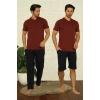 MARSiLYAN- Erkek Bordo V Yaka 3lü Pijama Takım