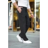 MARSiLYAN- Erkek Cizgili Dokuma Krep Jogger Buggy Pantalon Rahat Kalıp - Siyah