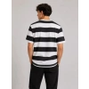 MARSiLYAN- Erkek Çizgili Oversize Tişört Bisiklet Yaka Kısa Kol Yazlık T-Shirt - Siyah