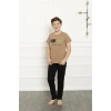 MARSiLYAN- Erkek Çocuk Pamuk Kısa Kollu Pijama Takımı Kahve