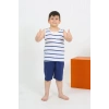 MARSiLYAN- Erkek Çocuk Sıfır Kol Şortlu Beyaz Penye Pijama Takımı