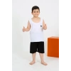 MARSiLYAN- Erkek Çocuk Sıfır Kol Şortlu Beyaz Penye Pijama Takımı