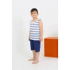 MARSiLYAN- Erkek Çocuk Sıfır Kol Şortlu Beyaz Penye Pijama Takımı
