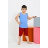 MARSiLYAN- Erkek Çocuk Sıfır Kol Şortlu Mavi Penye Pijama Takımı