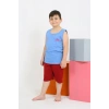 MARSiLYAN- Erkek Çocuk Sıfır Kol Şortlu Mavi Penye Pijama Takımı