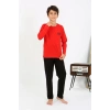 MARSiLYAN- Erkek Çocuk Uzun Kol Penye Pijama Takım Kırmızı