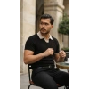 MARSiLYAN- Erkek Desenli Kısa Kollu Triko Tişört - %100 Pamuk Akrilik