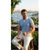 MARSiLYAN- Erkek Desenli Kısa Kollu Triko Tişört - %100 Pamuk Akrilik