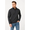 MARSiLYAN- Erkek Dik Yaka Sweatshirt Dik Yaka Yarım Fermuarlı 3 İplik Şardonlu Pamuk Kumaş - Antrasit