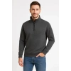 MARSiLYAN- Erkek Dik Yaka Sweatshirt Dik Yaka Yarım Fermuarlı 3 İplik Şardonlu Pamuk Kumaş - Antrasit
