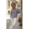 MARSiLYAN- Erkek Dikey Çizgili Yarım Oversize Gömlek