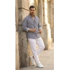 MARSiLYAN- Erkek Dikey Çizgili Yarım Oversize Gömlek