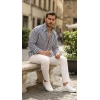 MARSiLYAN- Erkek Dikey Çizgili Yarım Oversize Gömlek