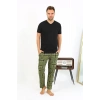 MARSiLYAN- Erkek Ekoseli Desen Penye Tek Alt Pijama Haki