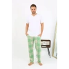 MARSiLYAN- Erkek Ekoseli Desen Penye Tek Alt Pijama Yeşil