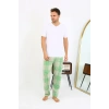 MARSiLYAN- Erkek Ekoseli Desen Penye Tek Alt Pijama Yeşil