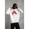 MARSiLYAN- Erkek Eldiven Baskılı Kapüşonlu Sweat - Beyaz