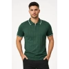 MARSiLYAN- Erkek Fermuarlı Yaka Fitilli Triko Kısa Kollu Regular Fit Tişört T-shirt - Yeşil